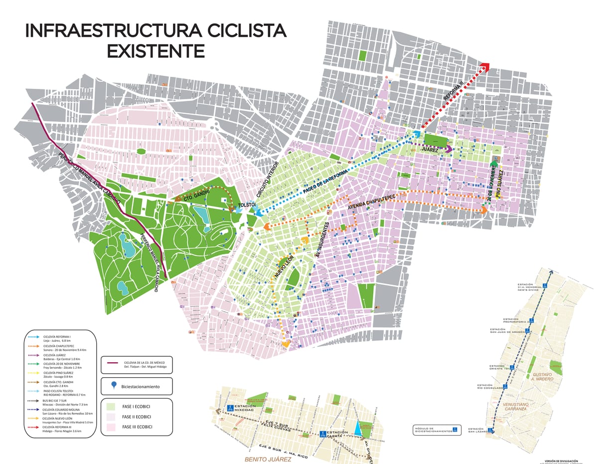 Fietsroutes, fietspaden en fietsstroken van Mexico-Stad