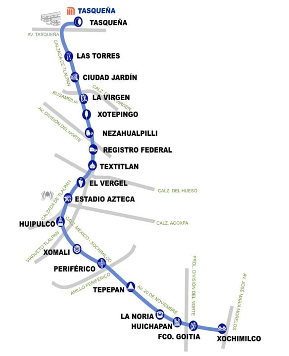 Kaart van het tramnet van Mexico-Stad